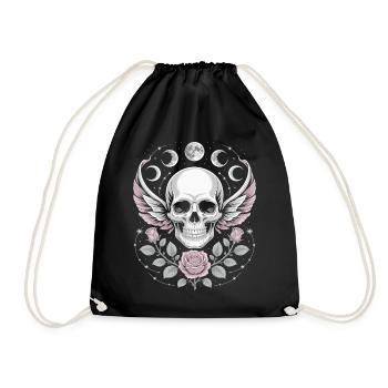 Gothic Totenschädel mit Mondphasen und Rosen Design - Turnbeutel - Schwarz - Vorne