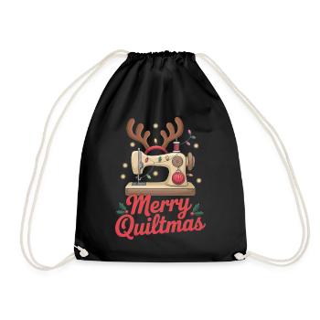 Merry Quiltmas Festive Sewing Santa Holiday Season - Drawstring Bag - black - Front