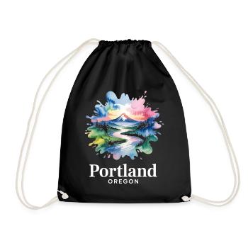 Portland, Oregon: Bunte Naturlandschaft - Turnbeutel - Schwarz - Vorne