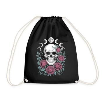 Gothic Totenschädel mit Mondphasen und Rosen Design - Turnbeutel - Schwarz - Vorne