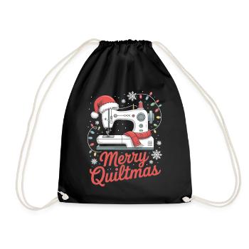 Merry Quiltmas Festive Sewing Santa Holiday Season - Drawstring Bag - black - Front