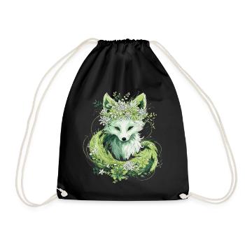 Kitsune Fuchs Boho Blumen Natur - Turnbeutel - Schwarz - Vorne