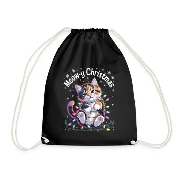 Meow-y Christmas Niedliche Weihnachtskatze - Turnbeutel - Schwarz - Vorne
