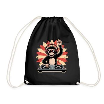 Monkey DJ in the circle of the sun - Drawstring Bag - black - Front