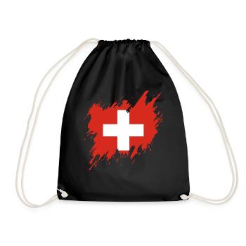 Flagge der Schweiz, Rissstil - Turnbeutel - Schwarz - Vorne