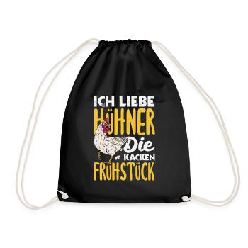 I love chickens – they poop breakfast - Drawstring Bag - black - Front