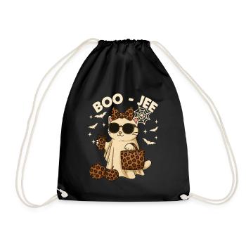 Kokett Leopard Geist Kaffee Buh Katze Halloween - Turnbeutel - Schwarz - Vorne