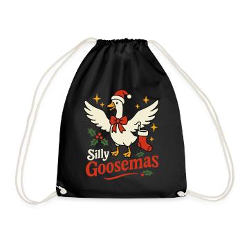 Silly Goosemas Goose Christmas Funny Santa - Drawstring Bag - black - Front