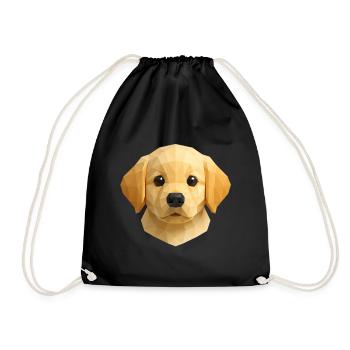 Cute Golden Retriever Puppy – Polygon Dog Design - Drawstring Bag - black - Front