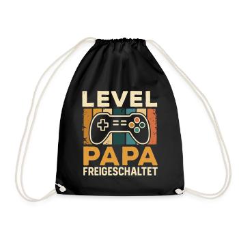 Soon Dad LEVEL DAD UNLOCKED FUNNY - Drawstring Bag - black - Front