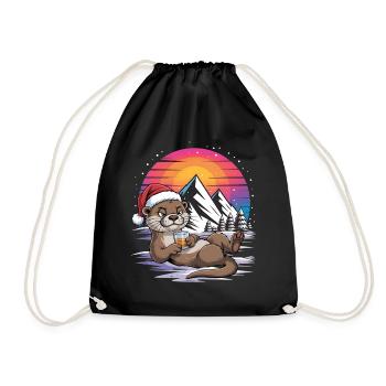 Santa Funny Christmas Christmas with Saying - Drawstring Bag - black - Front