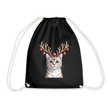 Chat de Noël avec des bois et des boules de Noël - Sac de sport léger - noir - Devant