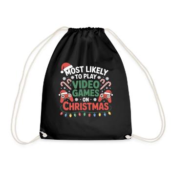 Prefers to play video games at Christmas - Drawstring Bag - black - Front
