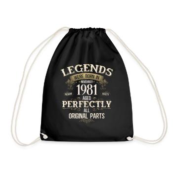 44th Birthday Legend November Vintage 1981 - Drawstring Bag - black - Front