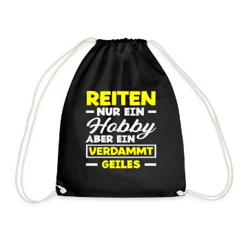 Geiles Hobby Pferdemädchen Reiten Ponyfans Reiter - Turnbeutel - Schwarz - Vorne