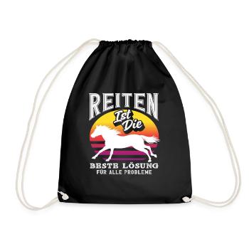 Retro Reiten Lösung Pferdemädchen Ponyfans Reiter - Turnbeutel - Schwarz - Vorne