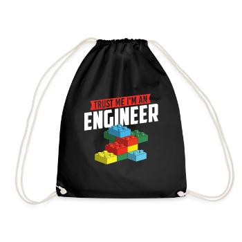 Trust Me I’m An Engineer Brick Builder Block Build - Drawstring Bag - black - Front