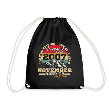 November 2007 Vintage Retro Birthday - Drawstring Bag - black - Front