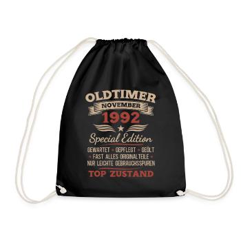 33. Geburtstag Geschenk Oldtimer November 1992 - Turnbeutel - Schwarz - Vorne
