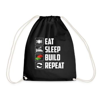 Eat Sleep Build Repeat Brick Builder Block  - Drawstring Bag - black - Front