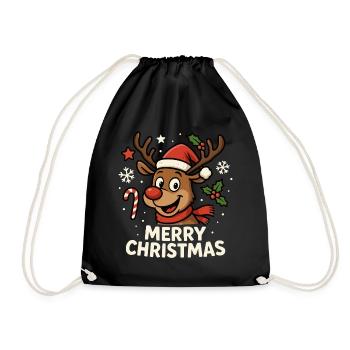 Funny Reindeer Merry Christmas Xmas Motif - Drawstring Bag - black - Front