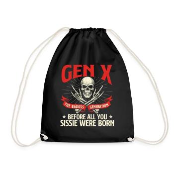 Gen X Badass Generation Retro Nostalgia Quote - Drawstring Bag - black - Front