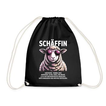 Schäffin Chefin Lustiges Schaf-Motiv - Turnbeutel - Schwarz - Vorne