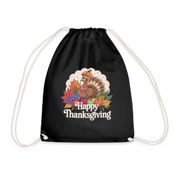 Fröhliches Thanksgiving Truthahn Herbstmotiv - Turnbeutel - Schwarz - Vorne