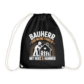 Bauherr Für Familie mit Herz & Hammer - Turnbeutel - Schwarz - Vorne