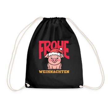 Cochon de Noël joyeux avec chapeau de Père Noël - Sac de sport léger - noir - Devant