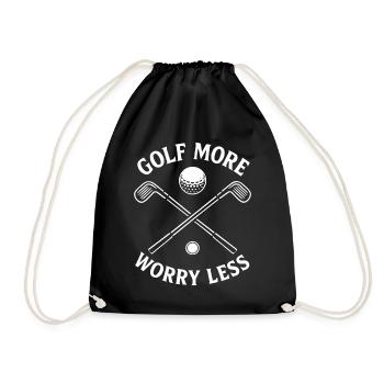 Golf More Worry Less Funny Golf Quote - Drawstring Bag - black - Front