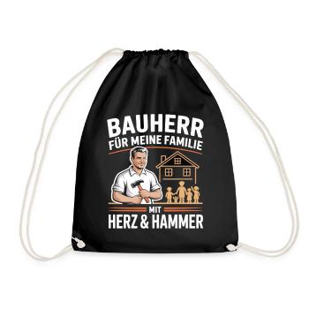 Bauherr für meine Familie – Herz & Hammer - Turnbeutel - Schwarz - Vorne