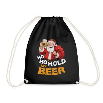 Weihnachtsmann mit Bier Spruch Ho Ho Hold my Beer - Turnbeutel - Schwarz - Vorne