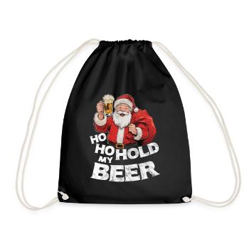Weihnachtsmann mit Bier Spruch Ho Ho Hold my Beer - Turnbeutel - Schwarz - Vorne