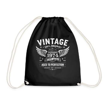 Jahrgang Dezember 1974 Geburtstag 1974 Geschenk - Turnbeutel - Schwarz - Vorne