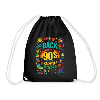 Back To The 90's Open Minded Nostalgie Vibes - Turnbeutel - Schwarz - Vorne