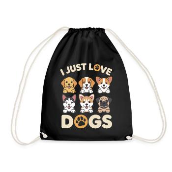 I Just Love Dogs Cute Dog Illustration - Drawstring Bag - black - Front