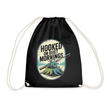  Hooked on Quiet Mornings Fishing Enthusiast - Drawstring Bag - black - Front