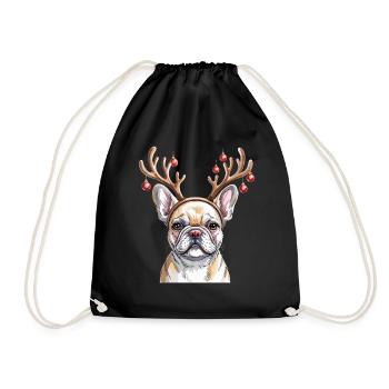 bouledogue français avec bois de renne et - Sac de sport léger - noir - Devant