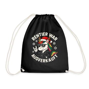 Weihnachten Spruch Humor Einhorn Lustig Rentier - Turnbeutel - Schwarz - Vorne
