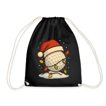 Funny Golf Christmas Golf Ball Santa Hat - Drawstring Bag - black - Front