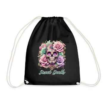Flowers Skull Beauty Bloom - Drawstring Bag - black - Front