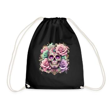 Flowers Skull Beauty Bloom - Drawstring Bag - black - Front