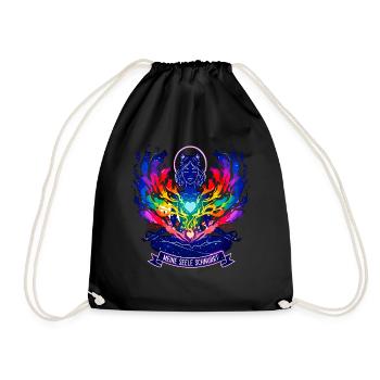 Meine Seele Schnurrt - Yoga Katze Regenbogen - Turnbeutel - Schwarz - Vorne