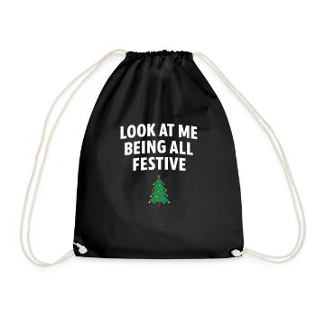 Schau mich an, wie ich ganz festlich bin, Weihnachtsbaum - Turnbeutel - Schwarz - Vorne