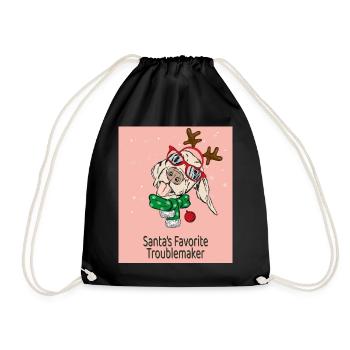 Santa's Favorite Troublemaker – Funny Dog - Drawstring Bag - black - Front