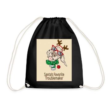 Santa's Favorite Troublemaker – Funny Dog - Drawstring Bag - black - Front