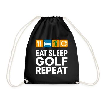 Eat Sleep Golf Repeat Funny Golfer - Drawstring Bag - black - Front