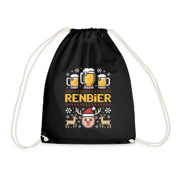 Ugly Sweater Weihnachtsbier Rentier Trio - Turnbeutel - Schwarz - Vorne