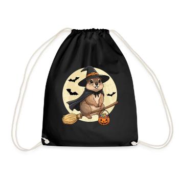 Süßer Murmeltier Hexe Halloween Kürbis Vollmond - Turnbeutel - Schwarz - Vorne